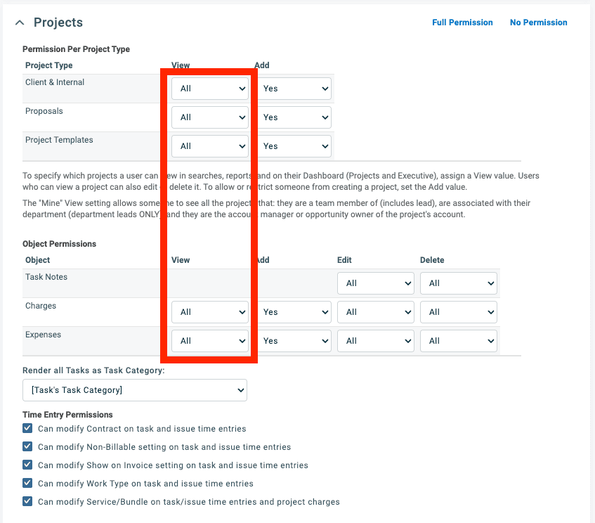 Recommended Autotask Projects permissions