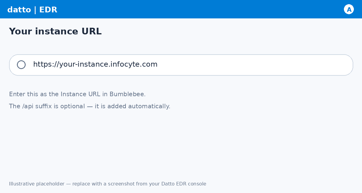 Datto EDR console address bar showing the instance URL