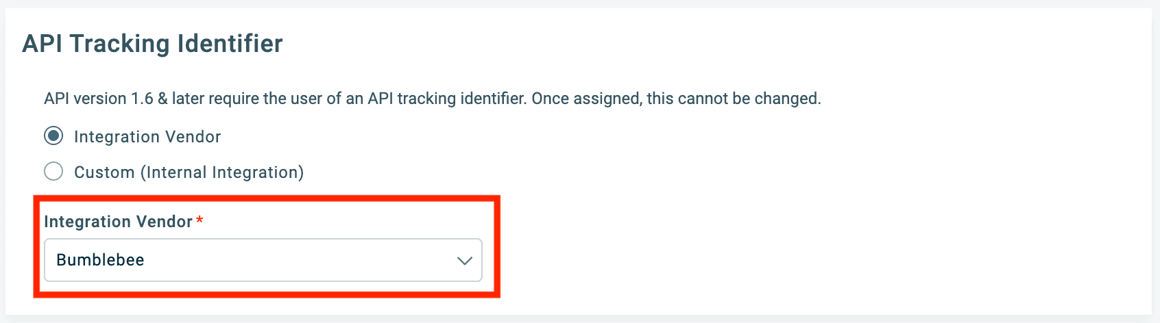 Autotask API Tracking Identifier with Bumblebee selected