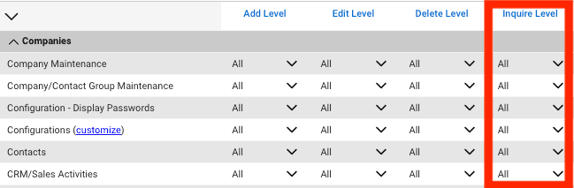 Recommended ConnectWise Companies permissions